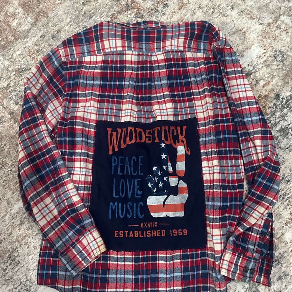 Lands' End Red and Blue Plaid Casual Button Down Shirt